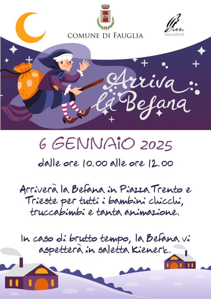 arriva la befana 2025 Fauglia 6 gennaio dalle 10 alle 12