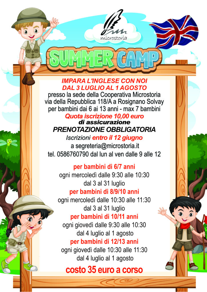 impara l'inglese con noi english summer camp dal 3 luglio al 1 agosto 2024